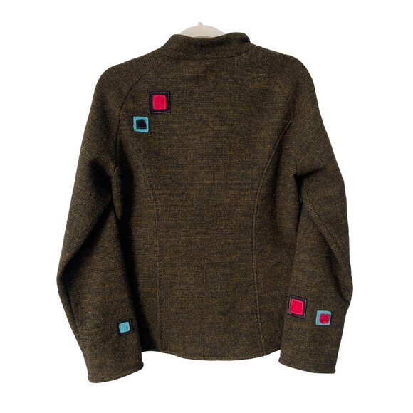 Snap Front Wool Jacket Womens Size Large Colorful Square Cozy Lagenlook Artsy - Picture 2 of 6